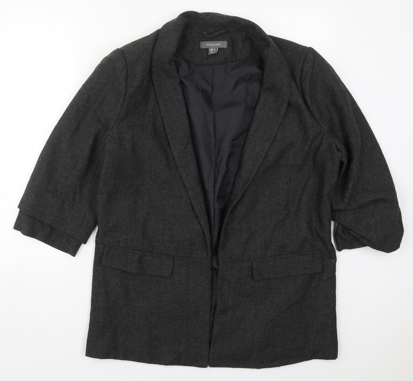 Primark Womens Grey Herringbone Polyester Jacket Blazer Size 16