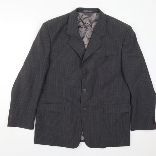 Cohesion Mens Grey Striped Wool Jacket Suit Jacket Size 44