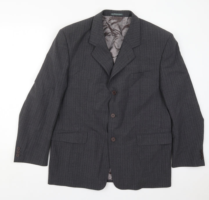 Cohesion Mens Grey Striped Wool Jacket Suit Jacket Size 44