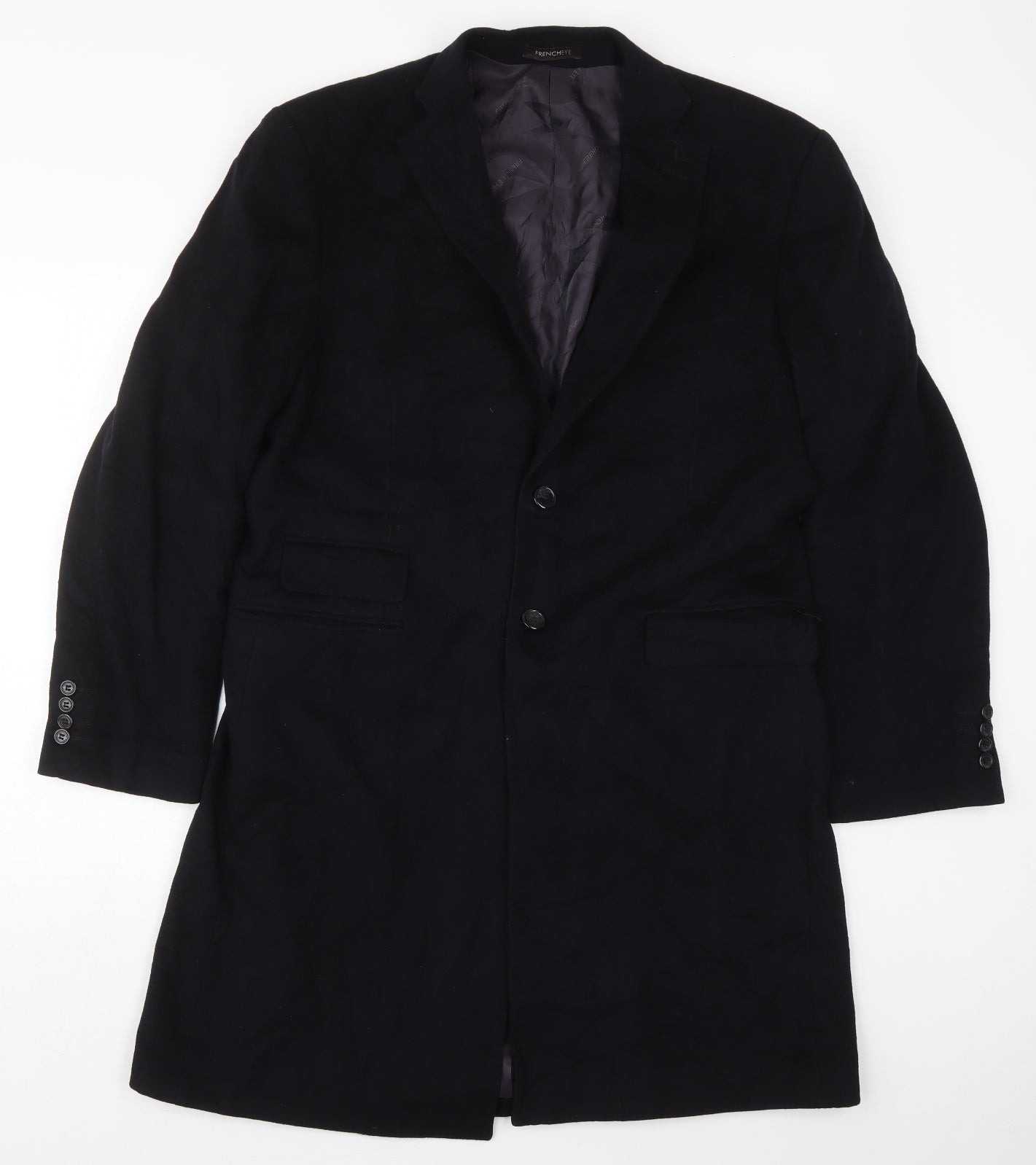 French Eye Mens Black   Pea Coat Coat Size L  Button