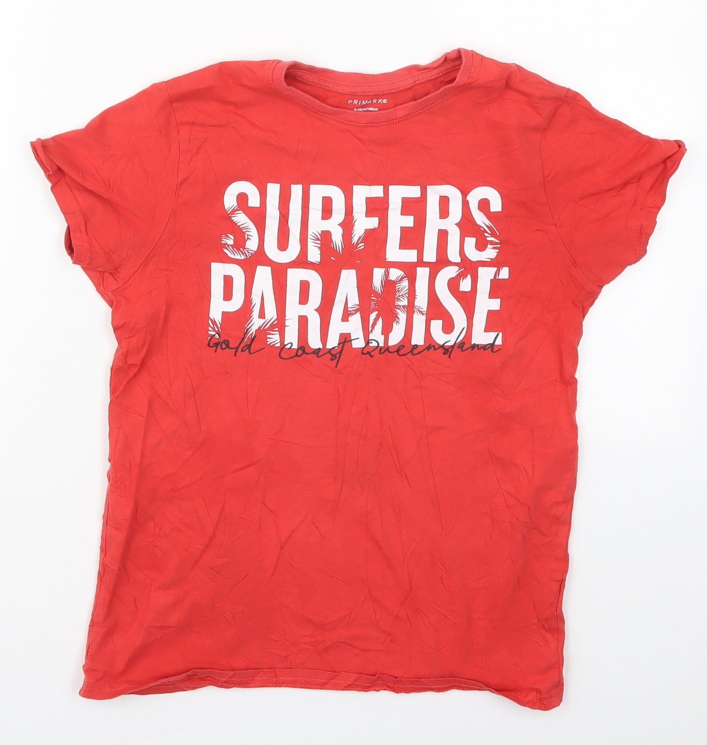 Primark Boys Red  Cotton Basic T-Shirt Size 9-10 Years Crew Neck Pullover - Surfers Paradise