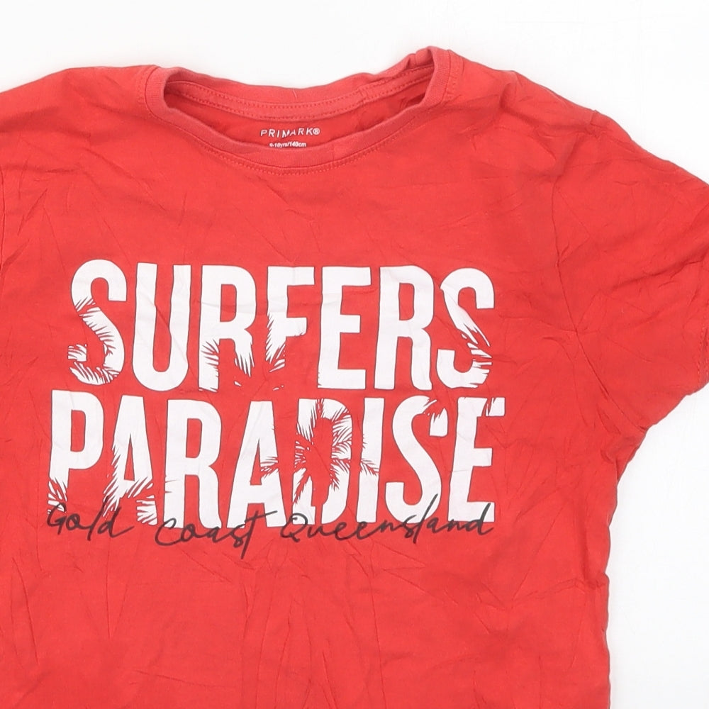 Primark Boys Red  Cotton Basic T-Shirt Size 9-10 Years Crew Neck Pullover - Surfers Paradise