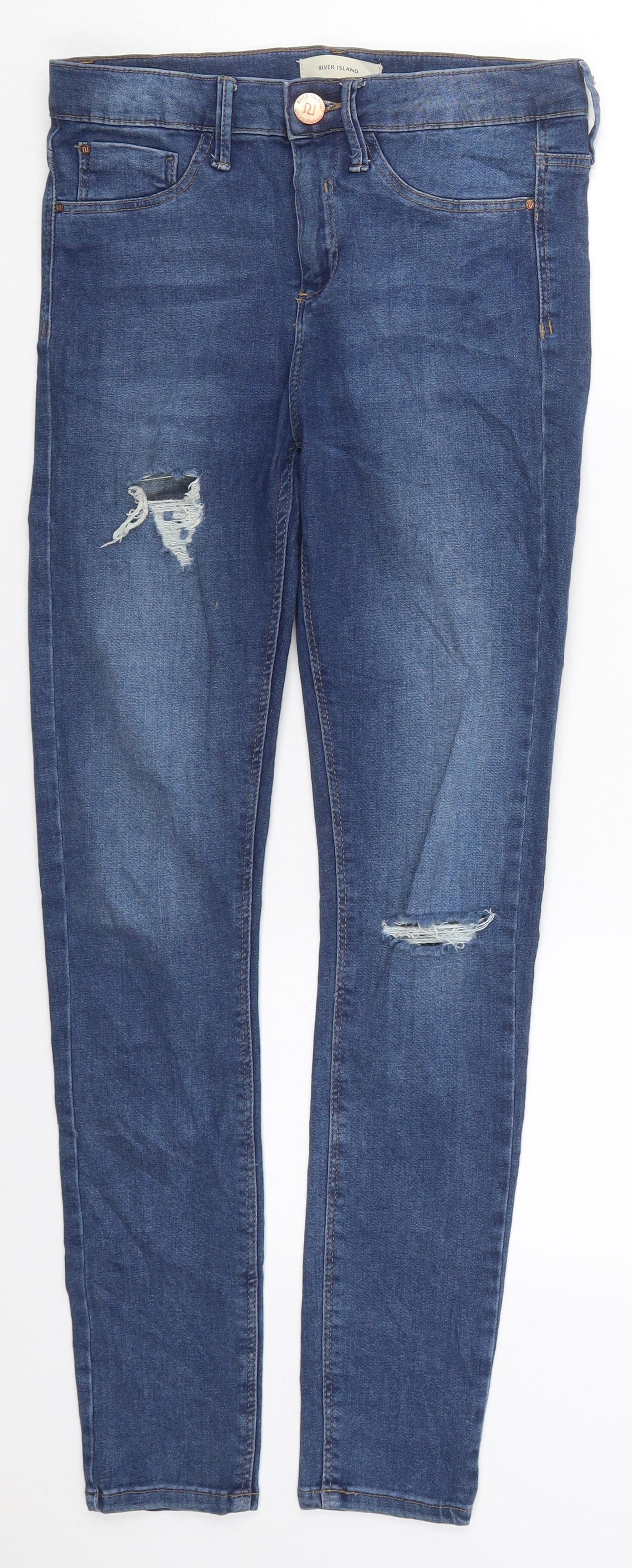 River Island Womens Blue  Cotton Skinny Jeans Size 8 L28 in Regular Button