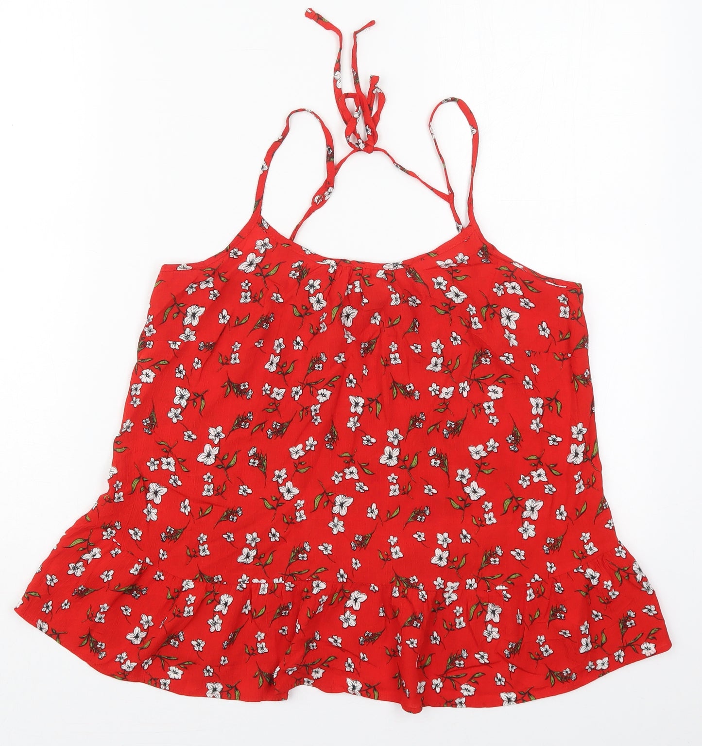 F&F Womens Red Floral Viscose Basic Tank Size 12 V-Neck