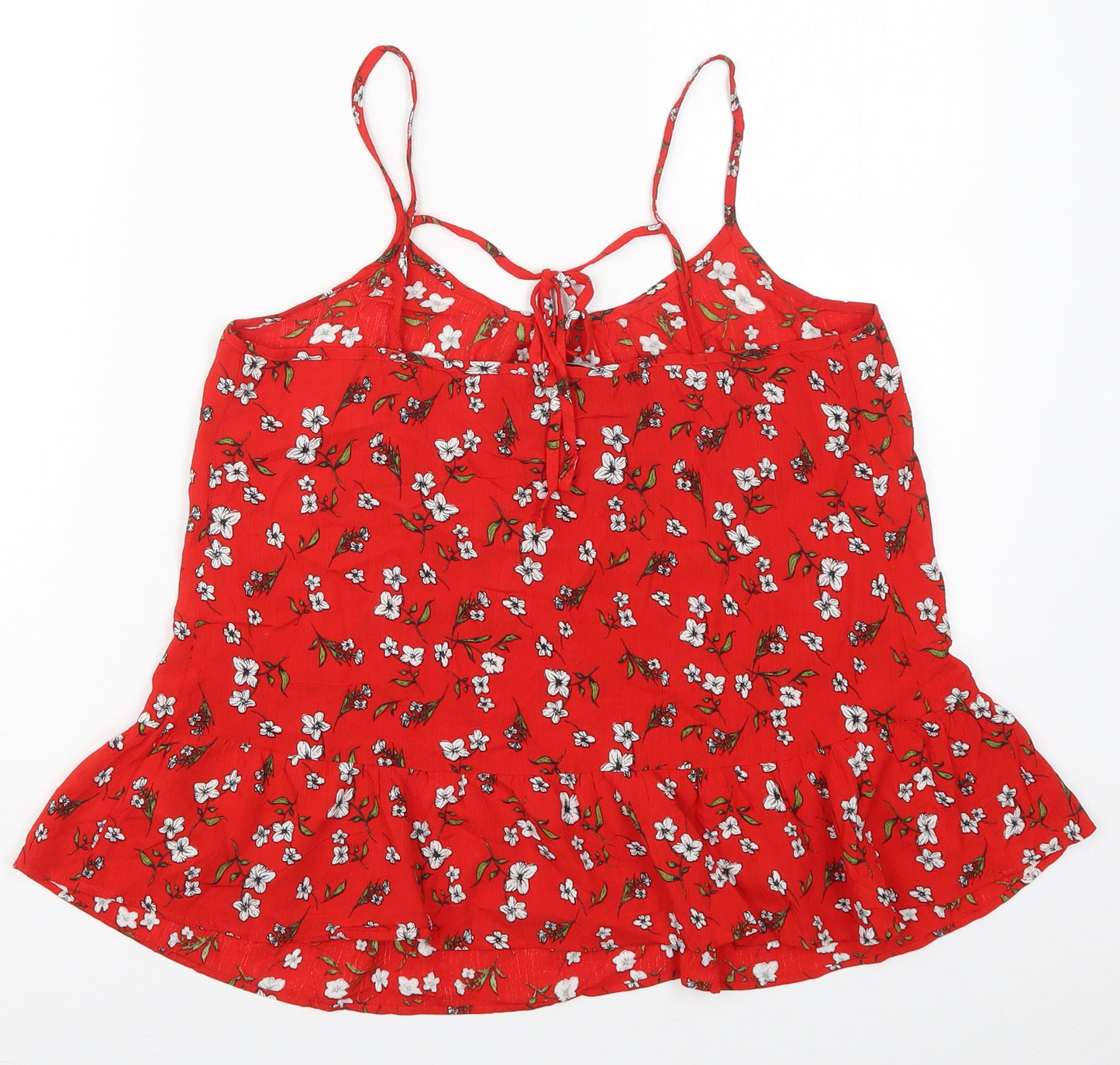 F&F Womens Red Floral Viscose Basic Tank Size 12 V-Neck