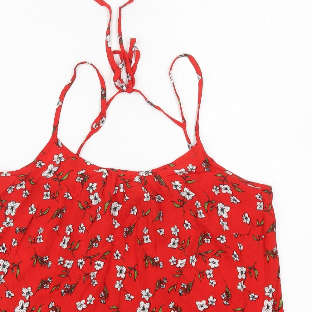 F&F Womens Red Floral Viscose Basic Tank Size 12 V-Neck