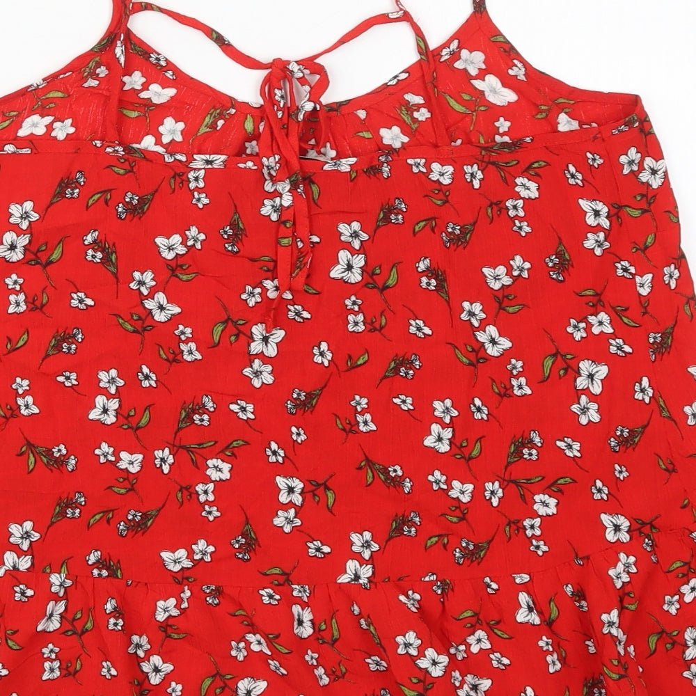 F&F Womens Red Floral Viscose Basic Tank Size 12 V-Neck