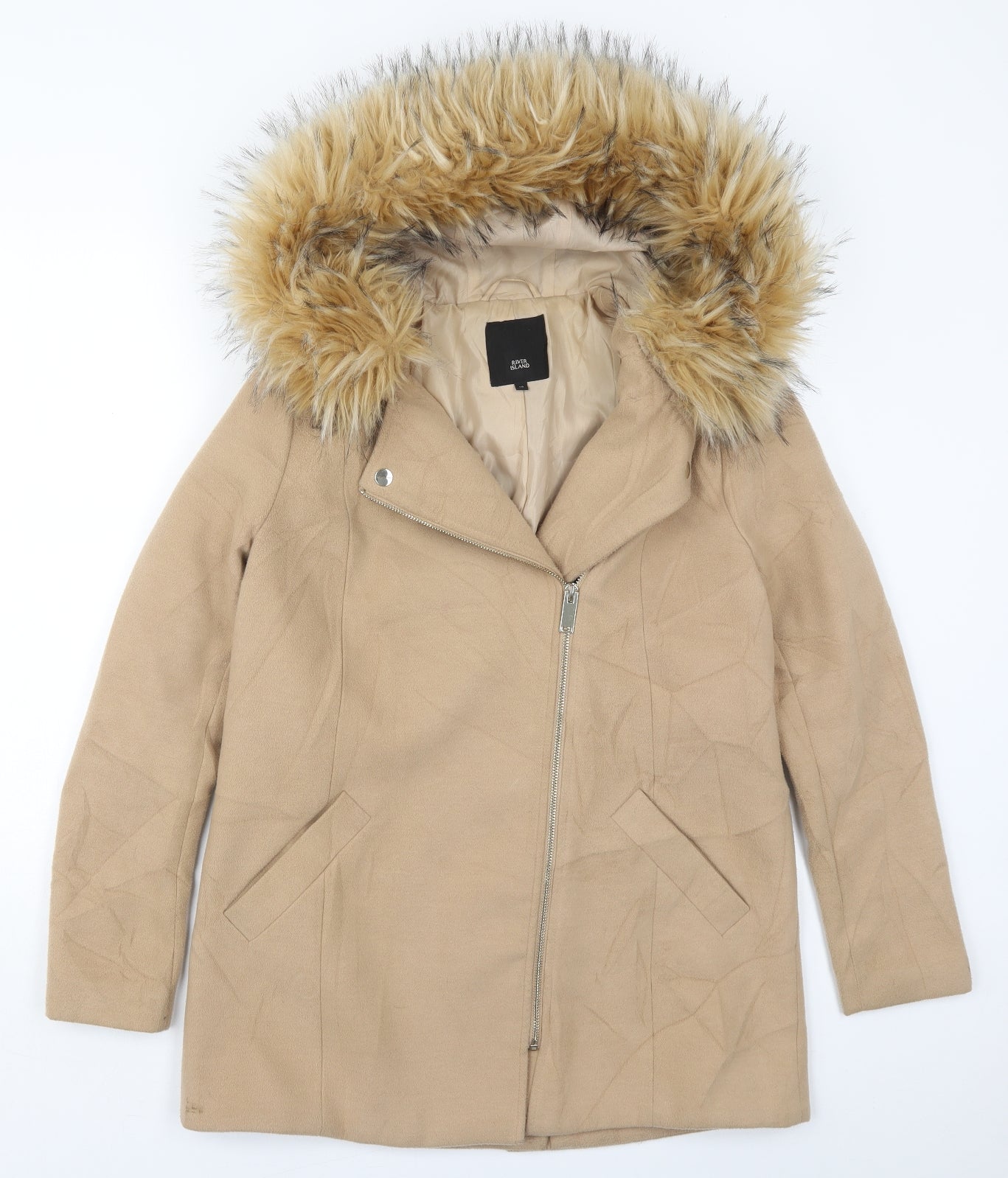 River Island Womens Beige   Pea Coat Coat Size 10  Zip