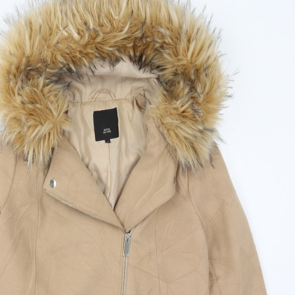 River Island Womens Beige   Pea Coat Coat Size 10  Zip