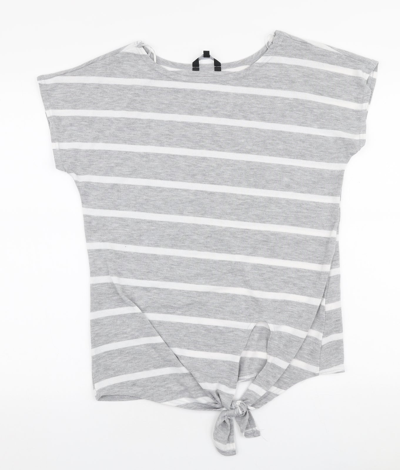 Peacocks Womens Grey Striped Polyester Jersey T-Shirt Size 10 Boat Neck