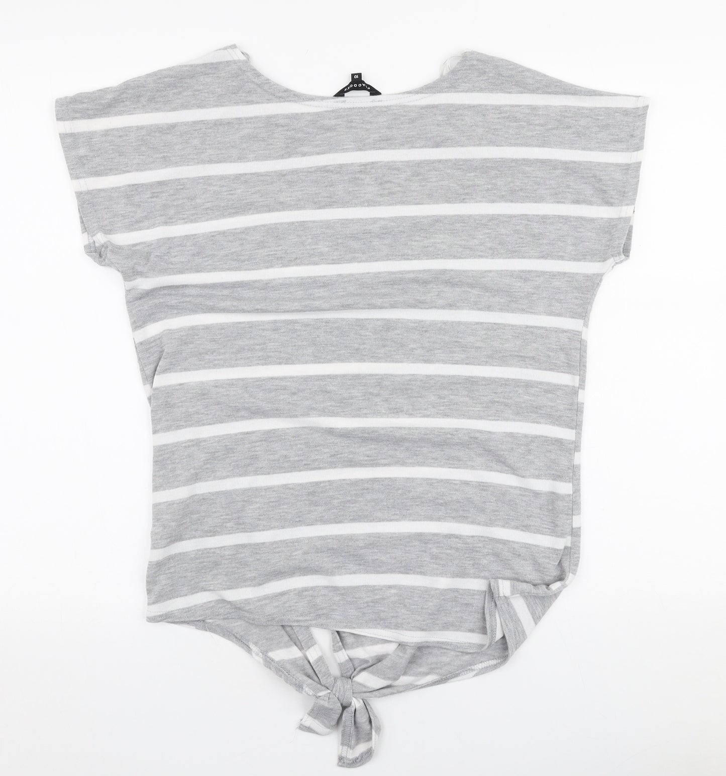 Peacocks Womens Grey Striped Polyester Jersey T-Shirt Size 10 Boat Neck