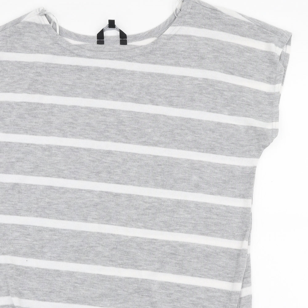 Peacocks Womens Grey Striped Polyester Jersey T-Shirt Size 10 Boat Neck
