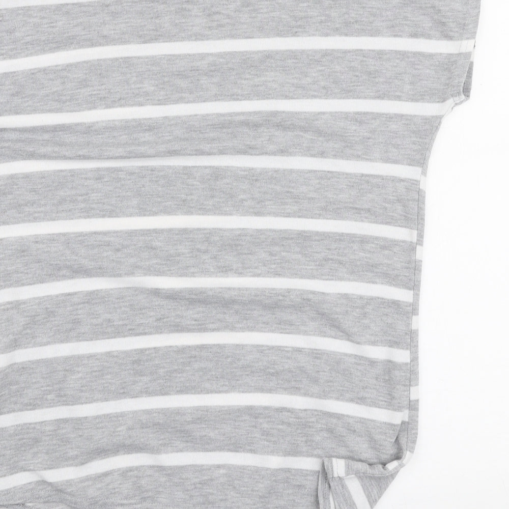 Peacocks Womens Grey Striped Polyester Jersey T-Shirt Size 10 Boat Neck