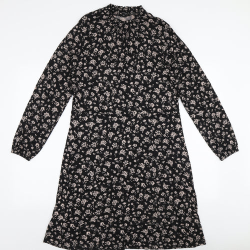 Peacocks Womens Black Floral Viscose A-Line  Size 14  Halter Pullover