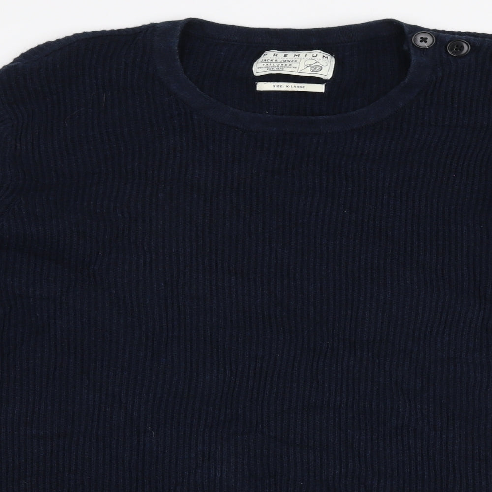 JACK & JONES Mens Blue Round Neck  Cotton Pullover Jumper Size XL