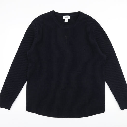 H&M Mens Blue Round Neck  Acrylic Pullover Jumper Size L