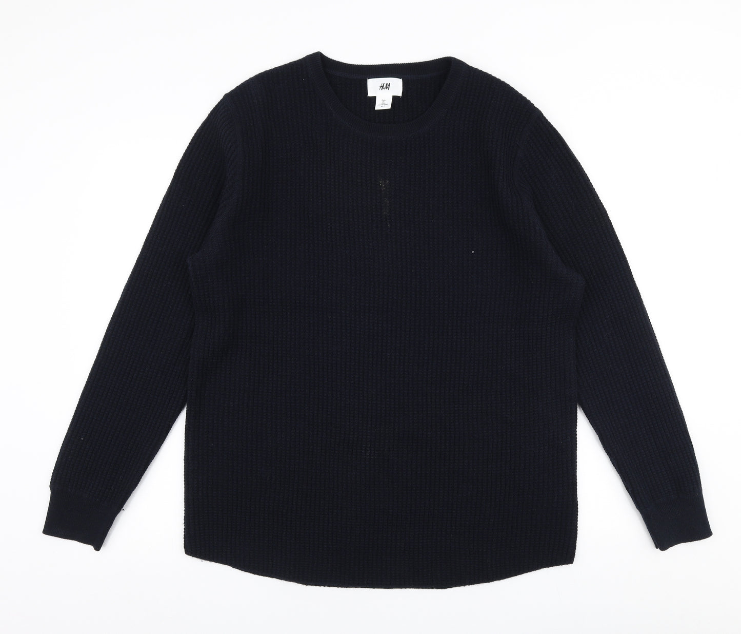 H&M Mens Blue Round Neck  Acrylic Pullover Jumper Size L