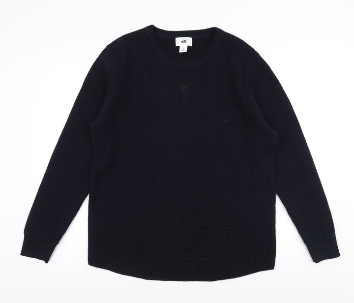 H&M Mens Blue Round Neck  Acrylic Pullover Jumper Size L