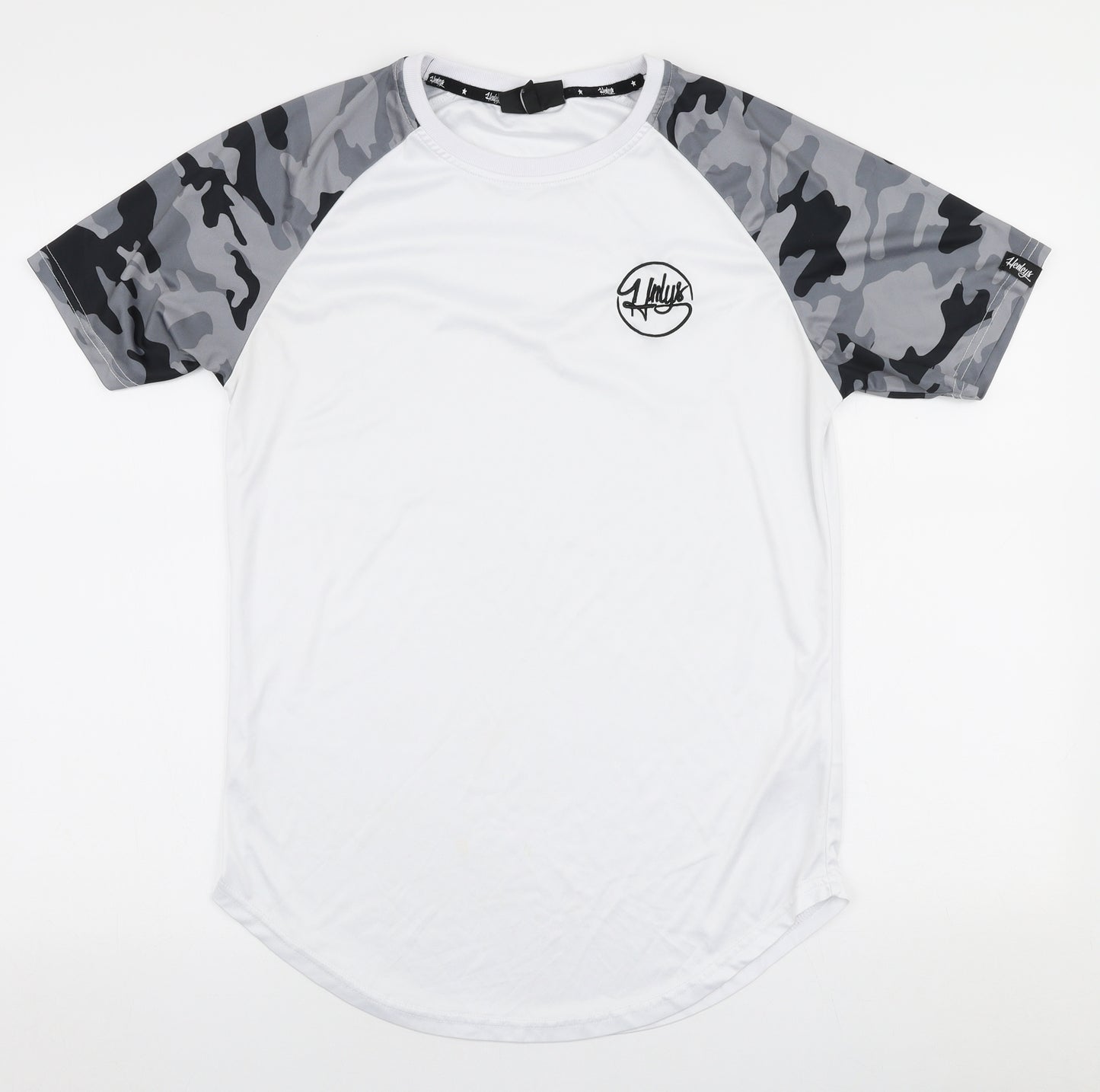 Henleys Mens White Camouflage Polyester  T-Shirt Size S Round Neck