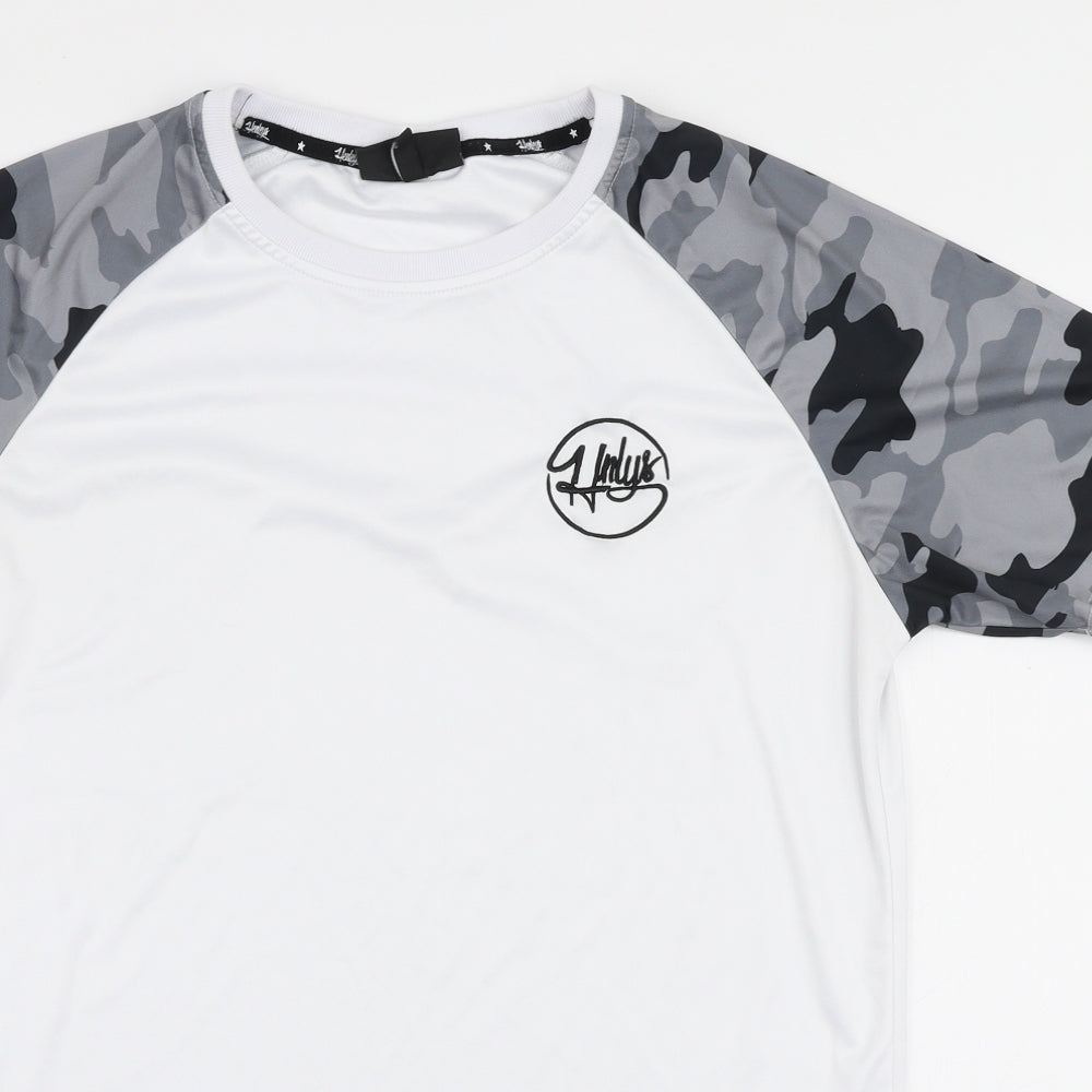 Henleys Mens White Camouflage Polyester  T-Shirt Size S Round Neck