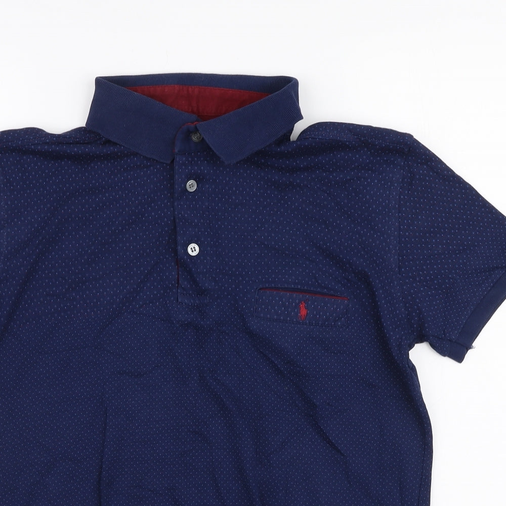 Ralph Lauren Mens Blue Geometric Cotton  Polo Size M Collared Button