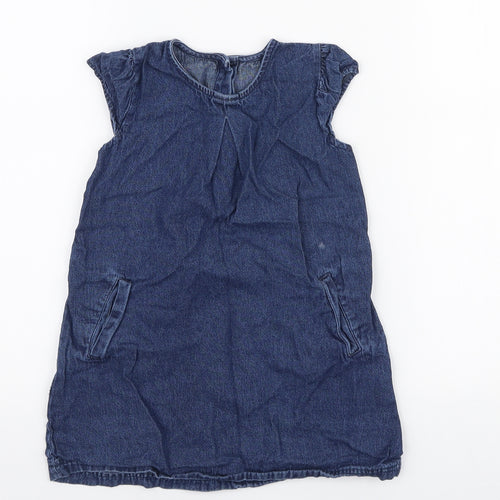 Matalan Girls Blue  100% Cotton A-Line  Size 2-3 Years  Round Neck Button