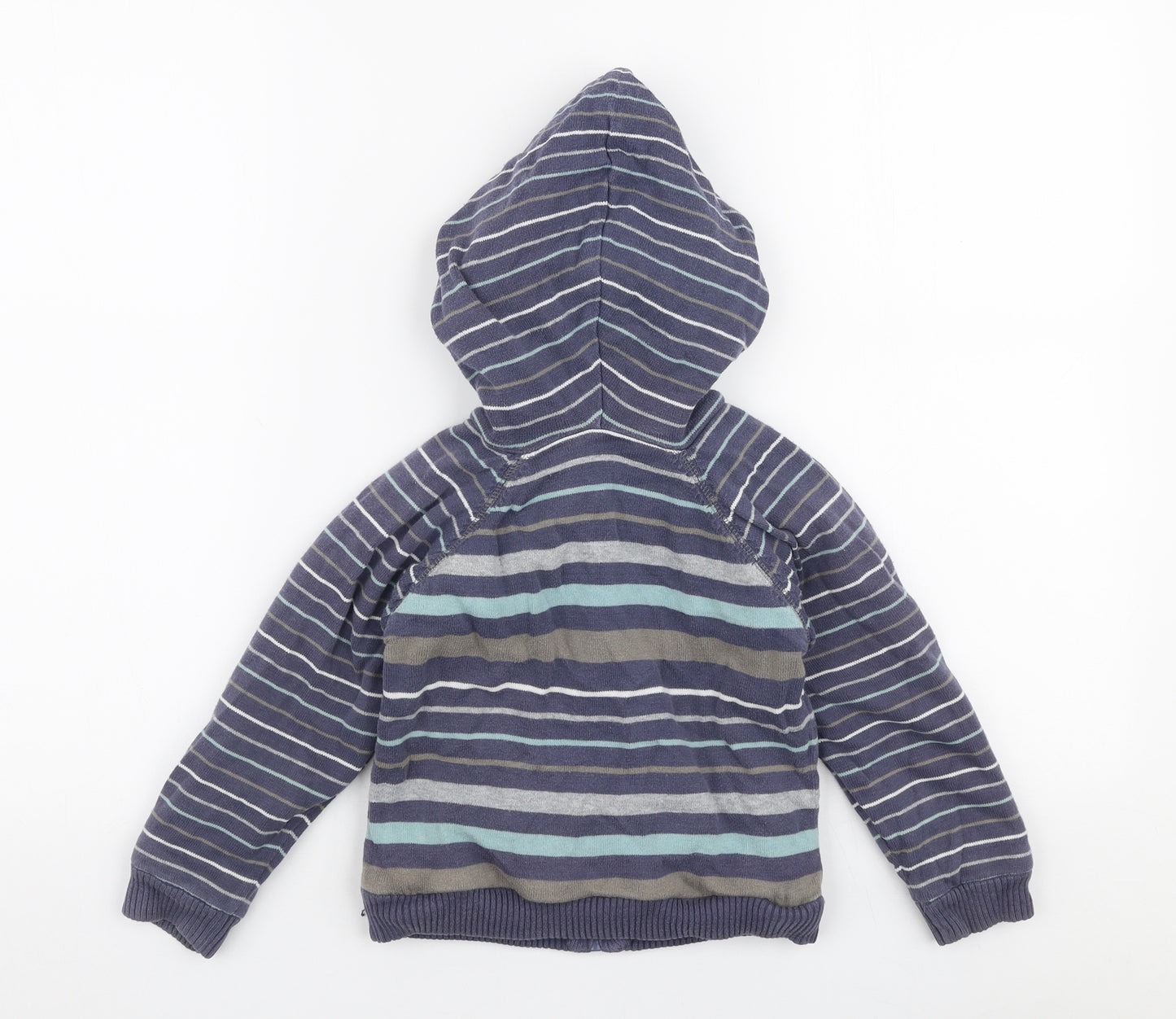 Matalan Boys Blue Striped 100% Cotton Full Zip Hoodie Size 3-4 Years  Zip