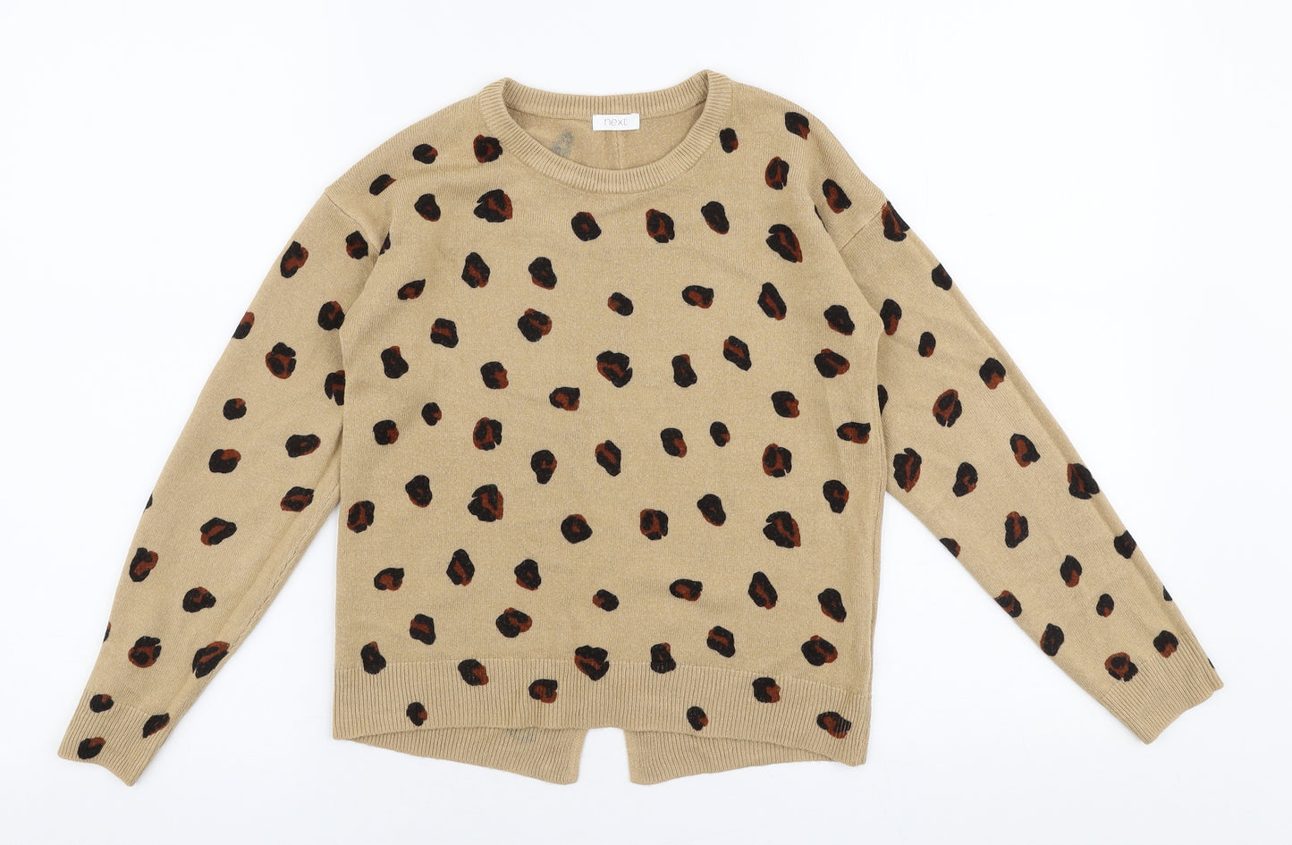 NEXT Girls Brown Round Neck Animal Print Acrylic Pullover Jumper Size 9 Years  Pullover