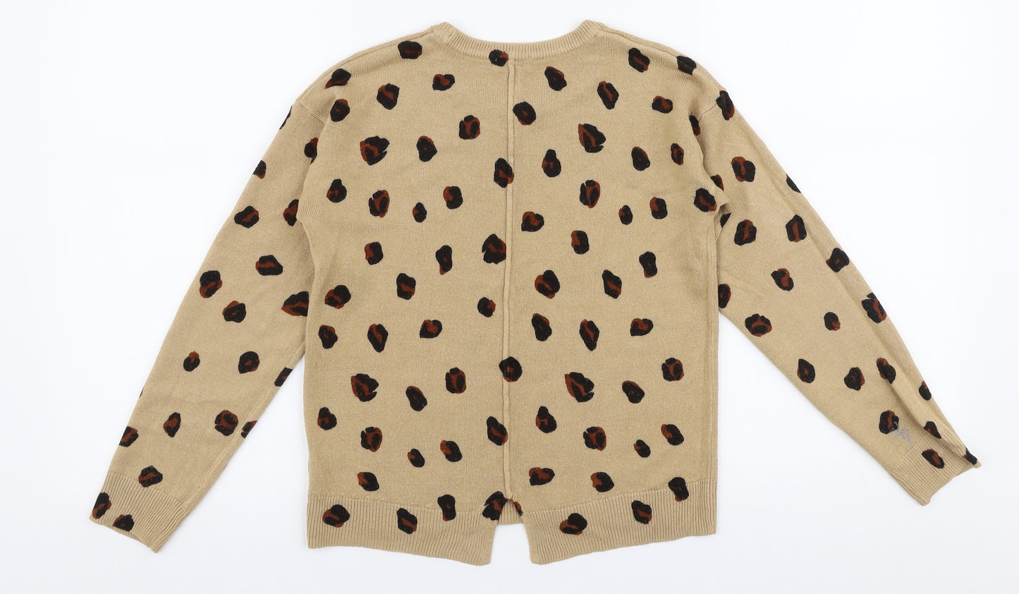 NEXT Girls Brown Round Neck Animal Print Acrylic Pullover Jumper Size 9 Years  Pullover