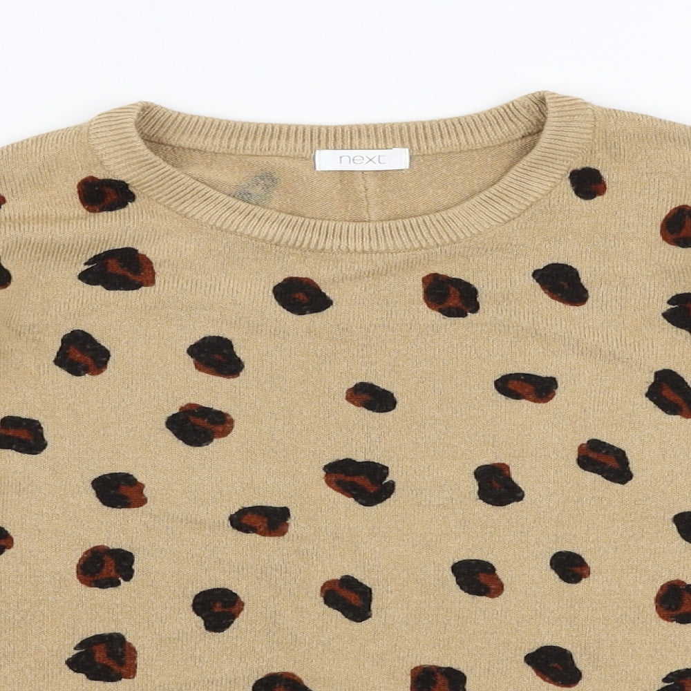 NEXT Girls Brown Round Neck Animal Print Acrylic Pullover Jumper Size 9 Years  Pullover