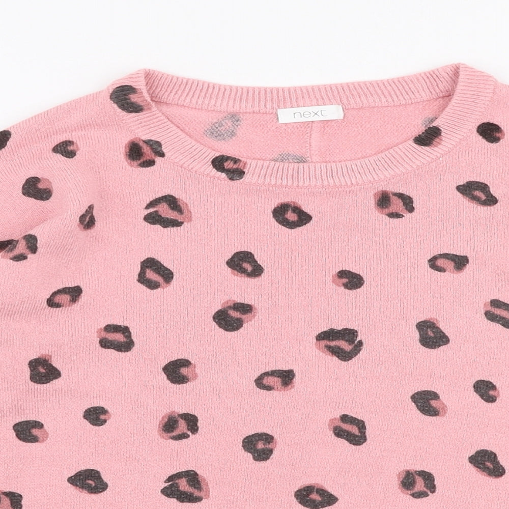 NEXT Girls Pink Round Neck Animal Print Acrylic Pullover Jumper Size 9 Years  Pullover