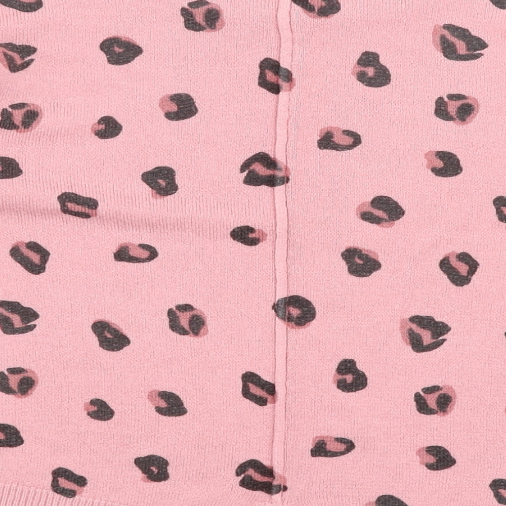 NEXT Girls Pink Round Neck Animal Print Acrylic Pullover Jumper Size 9 Years  Pullover