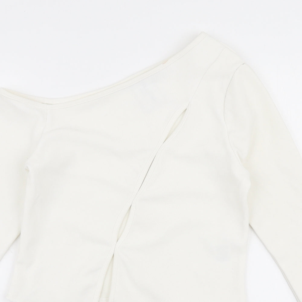 COLLUSION Womens Ivory  Polyester Basic Blouse Size 12 One Shoulder