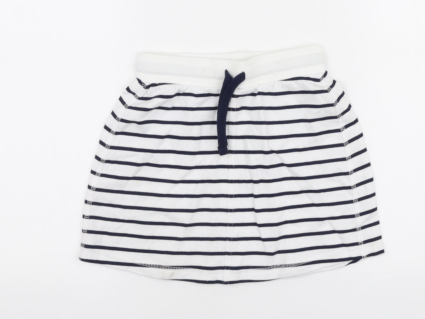 George Girls White Striped Cotton A-Line Skirt Size 7-8 Years  Regular Drawstring