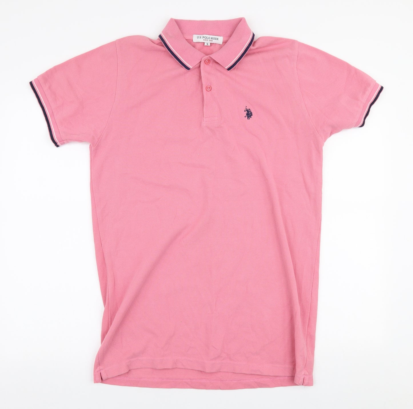US Polo Assn. Mens Pink  Cotton  Polo Size S Collared Button