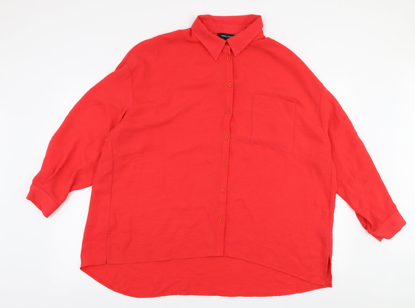 New Look Womens Red  Polyester Basic Button-Up Size 16 Collared