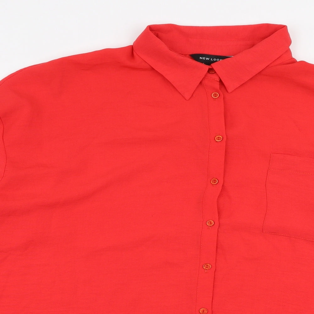 New Look Womens Red  Polyester Basic Button-Up Size 16 Collared