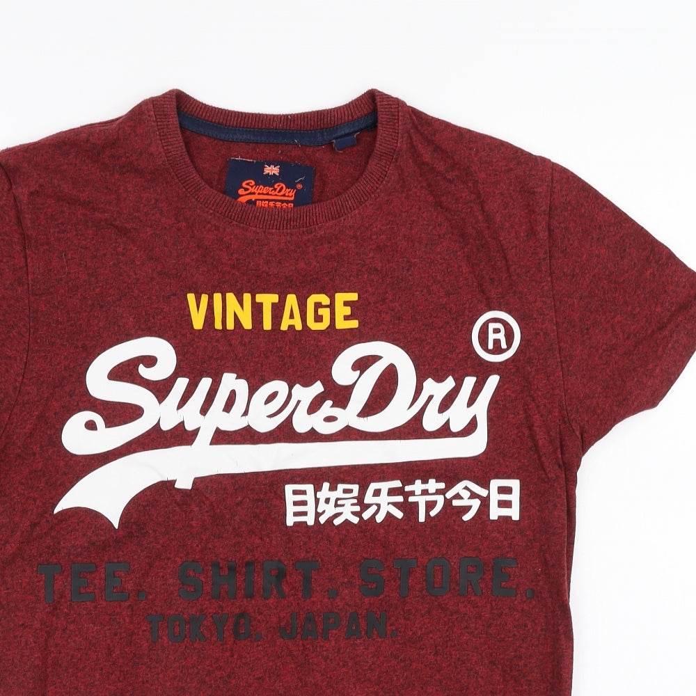 Super Dry Mens Red  Cotton  T-Shirt Size XS Round Neck