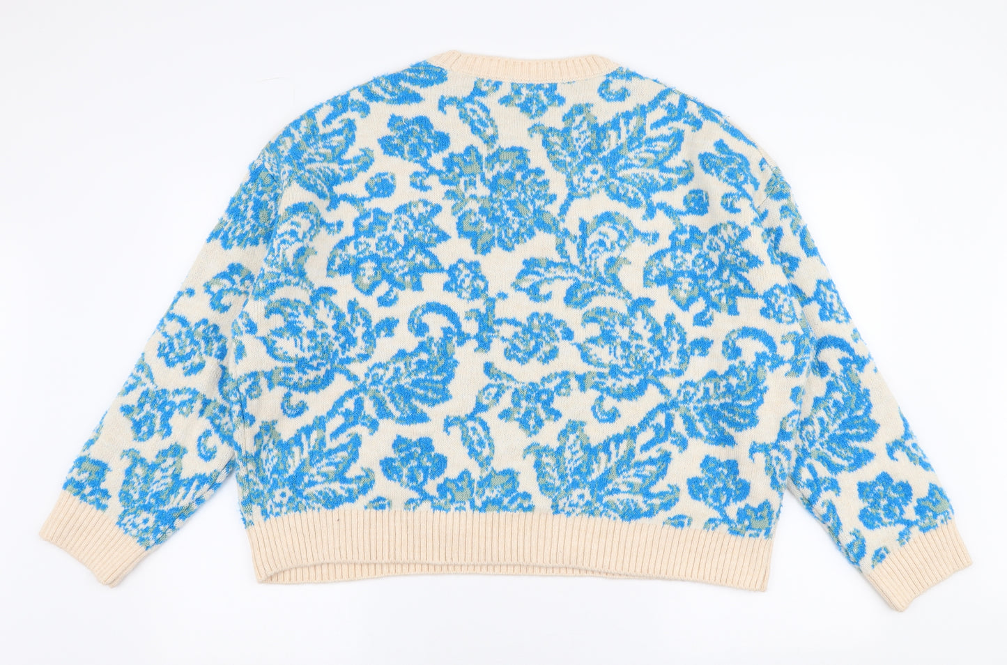 Primark Womens Blue Round Neck Fair Isle Acrylic Pullover Jumper Size XL