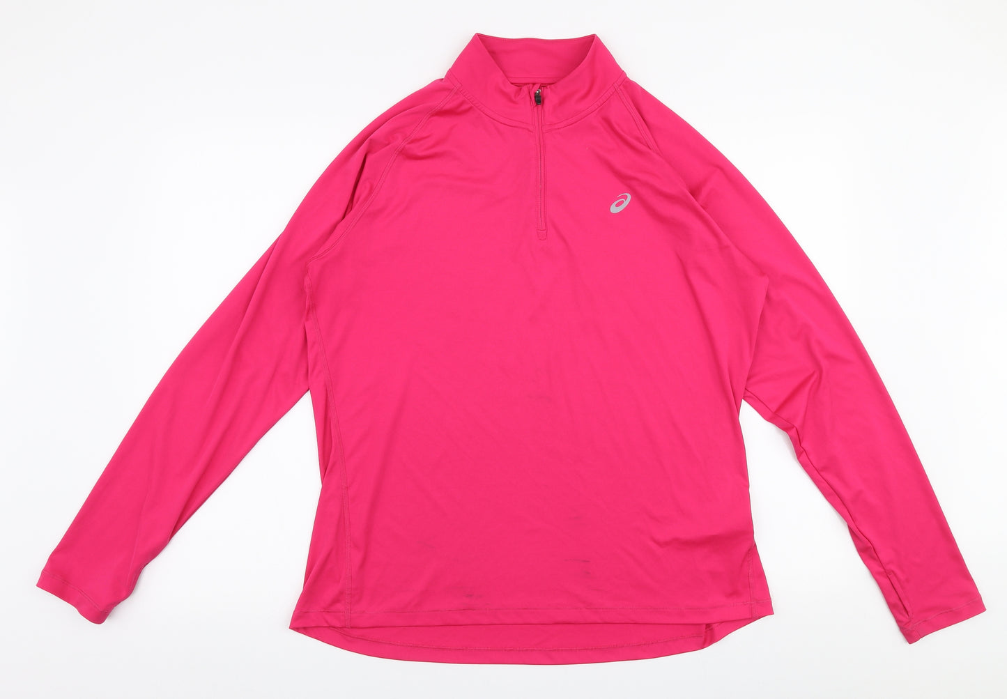 ASICS Womens Pink  Polyester Jersey T-Shirt Size XL High Neck Zip