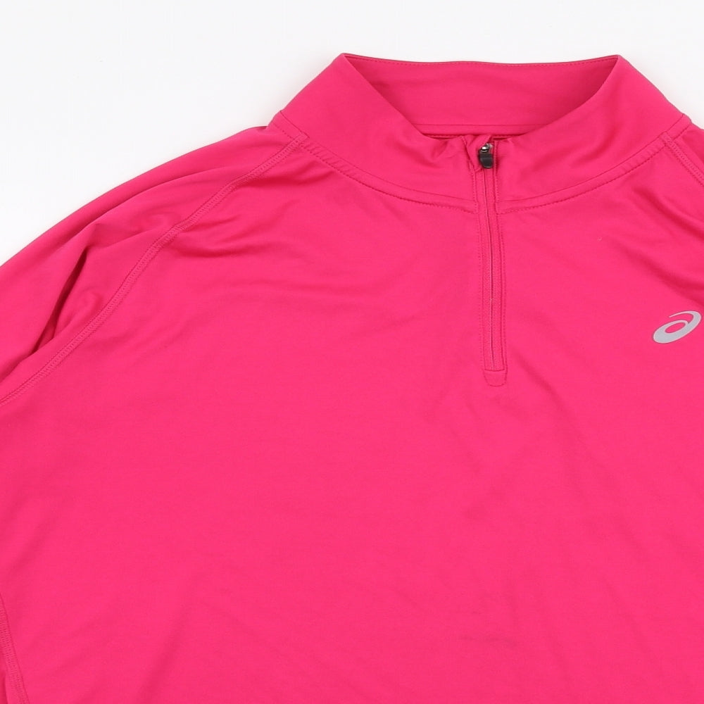 ASICS Womens Pink  Polyester Jersey T-Shirt Size XL High Neck Zip