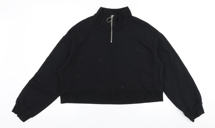 H&M Womens Black Cotton Pullover Sweatshirt Size M Zip