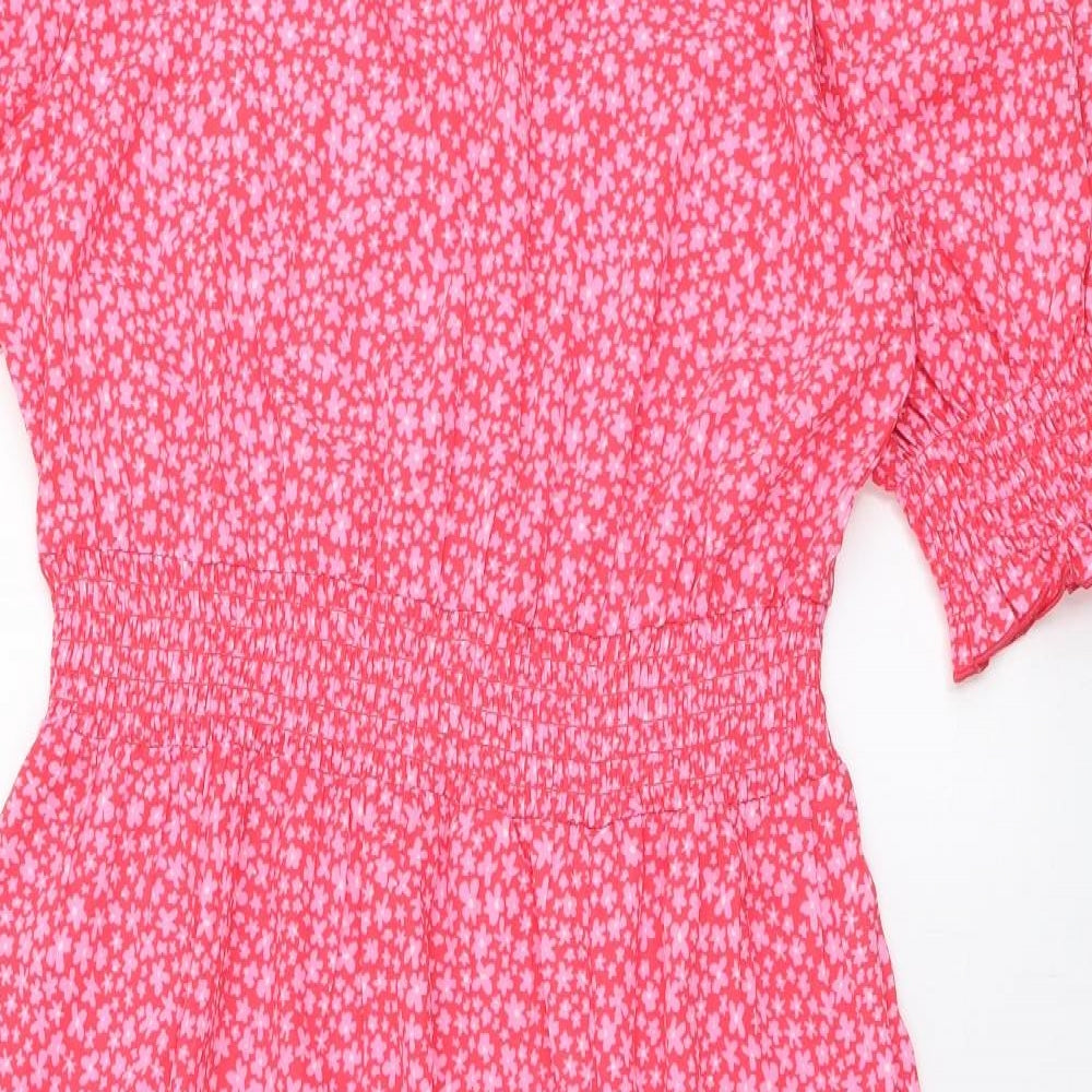 New Look Womens Pink Floral Polyester A-Line  Size 14  Round Neck Button