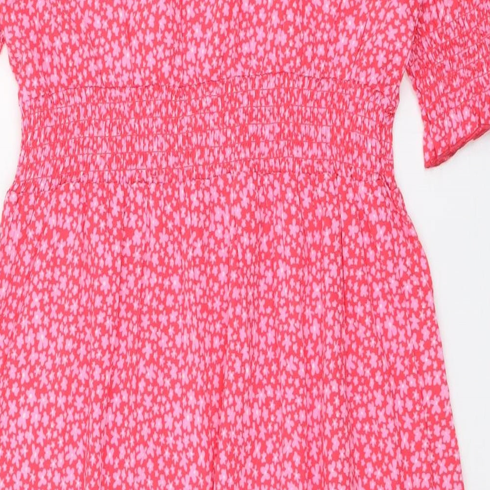 New Look Womens Pink Floral Polyester A-Line  Size 14  Round Neck Button