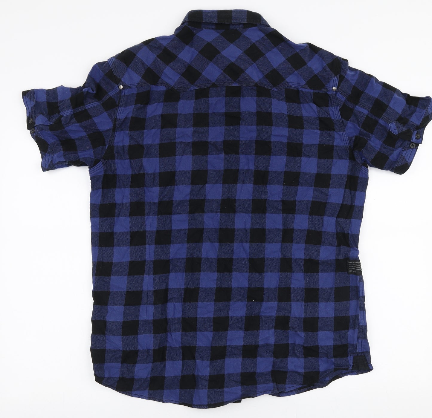 Dissident Mens Blue Plaid Cotton  Button-Up Size L Collared Button