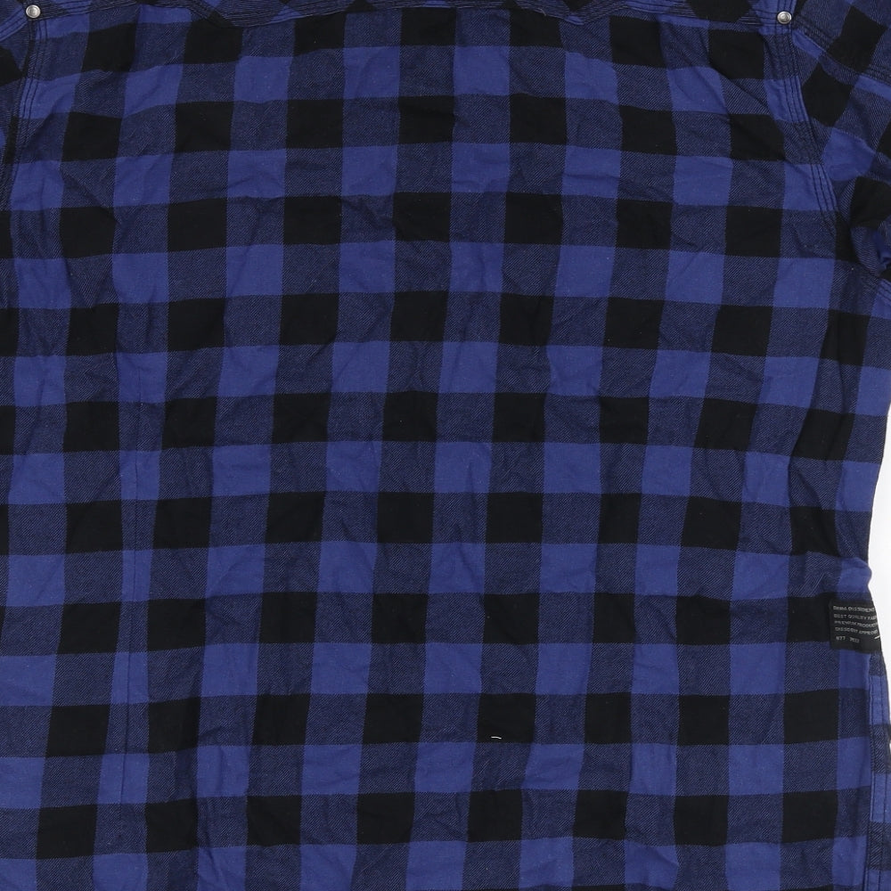 Dissident Mens Blue Plaid Cotton  Button-Up Size L Collared Button