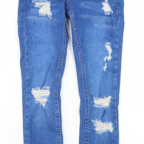 New Look Girls Blue  Cotton Skinny Jeans Size 9 Months  Regular Button - Distressed