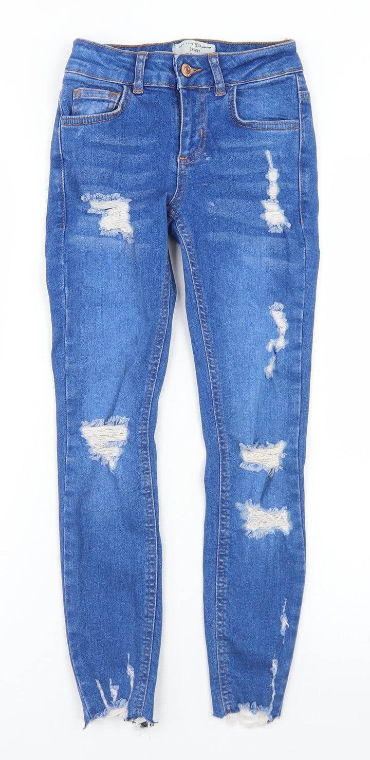 New Look Girls Blue  Cotton Skinny Jeans Size 9 Months  Regular Button - Distressed
