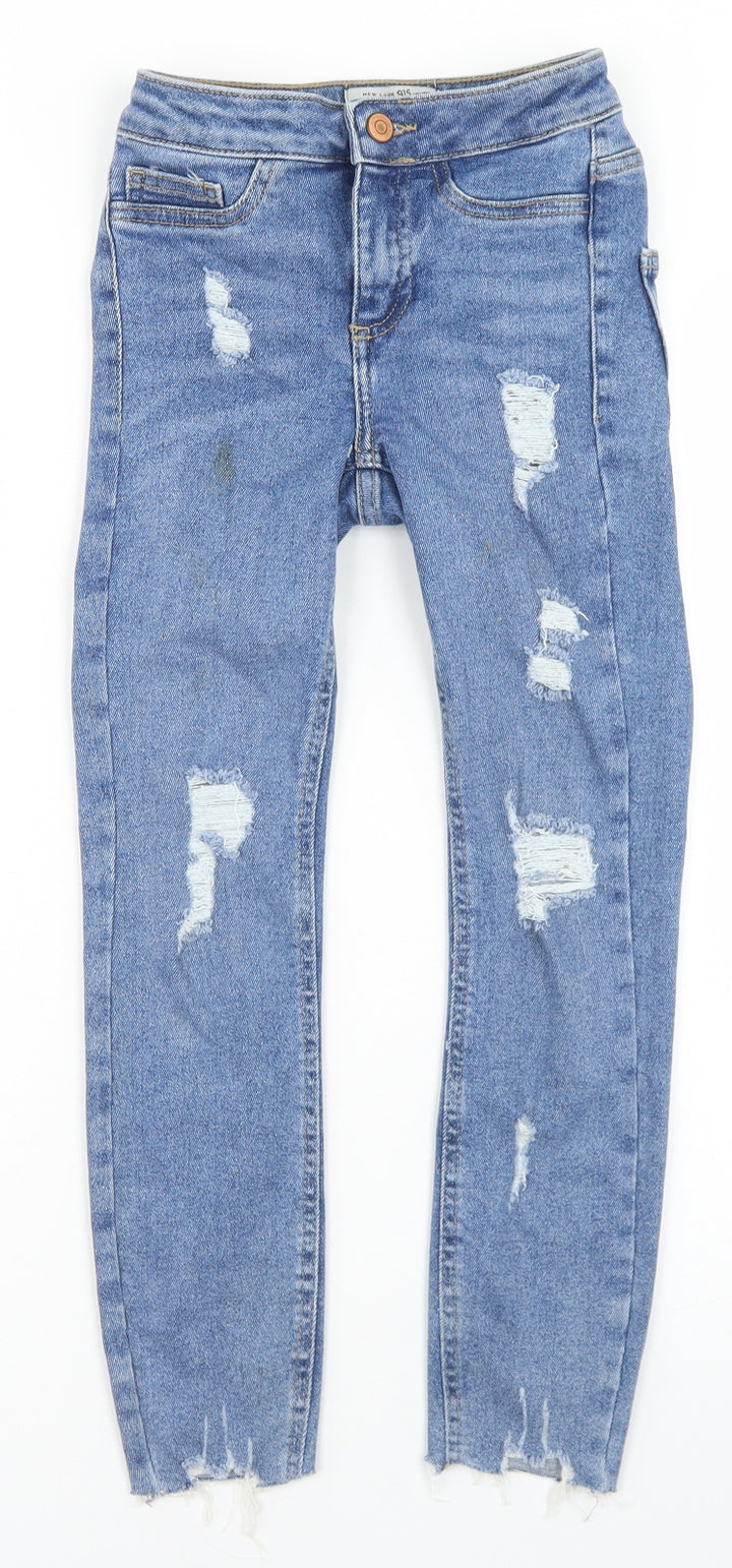 New Look Girls Blue  Cotton Skinny Jeans Size 9 Months  Regular Button - Distressed