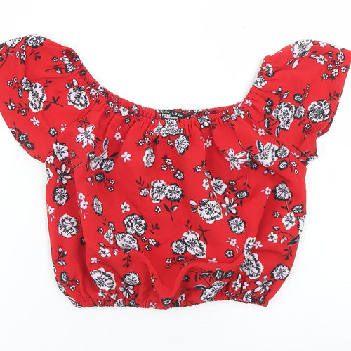 New Look Girls Red Floral Polyester Cropped Blouse Size 10 Years Off the Shoulder